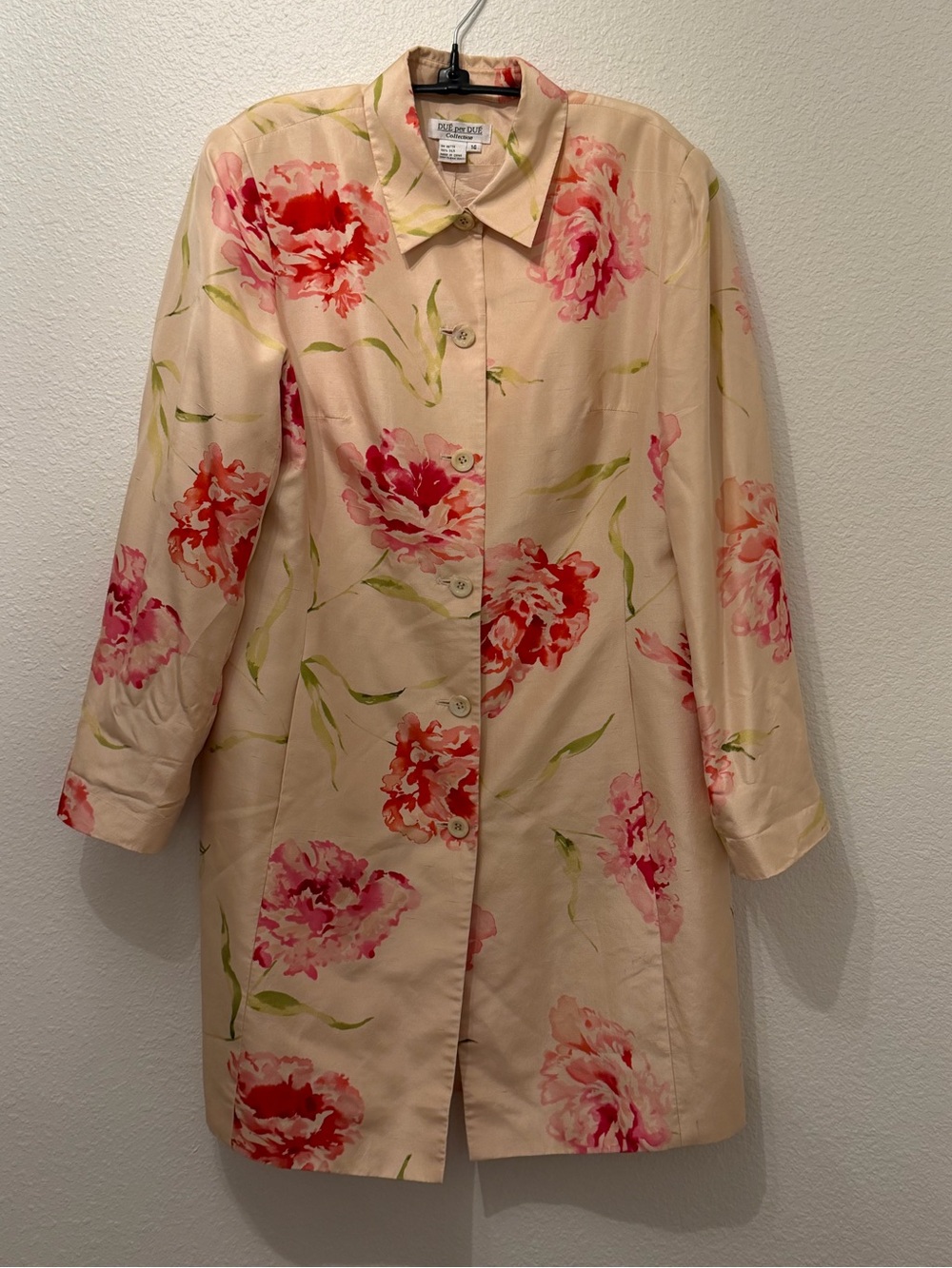 Due Per Due Silk Floral Dress with Shoulder Pads.